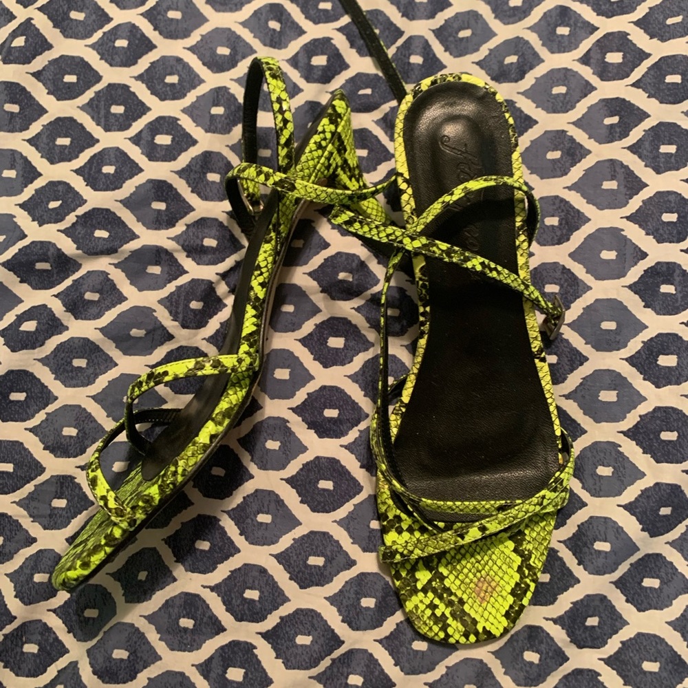 Free People Neon Snakeskin Salina Heeled Sandals. Size 39